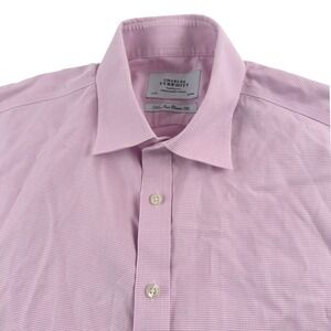 Charles Tyrwhitt Mens 17/37 Dress Shirt Pink Micro Grid Non Iron Classic Fit